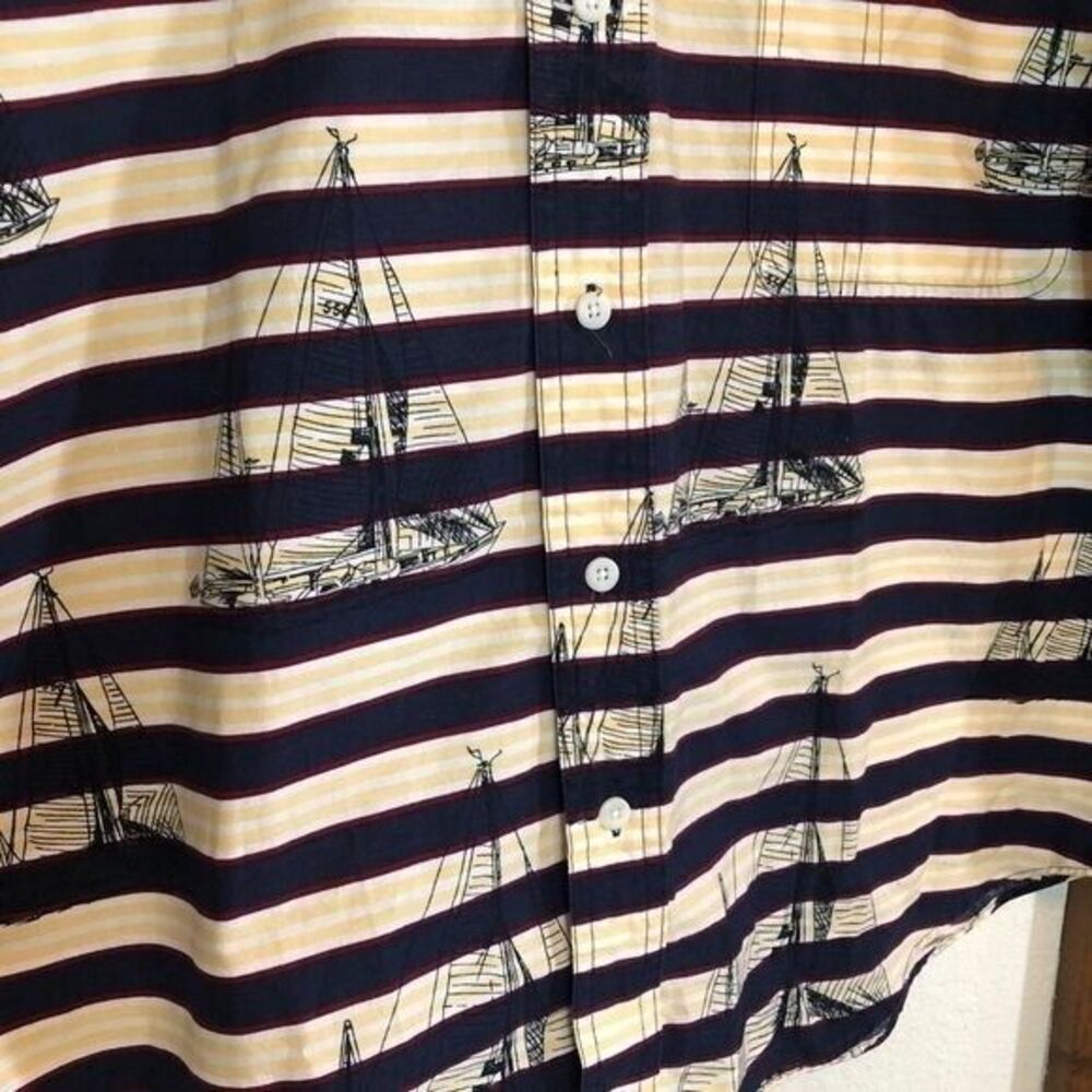 Salty Dog Gant Men's Medium Navy Yellow‎ Striped Nautical Sailing Short Sleeve - Picture 7 of 16
